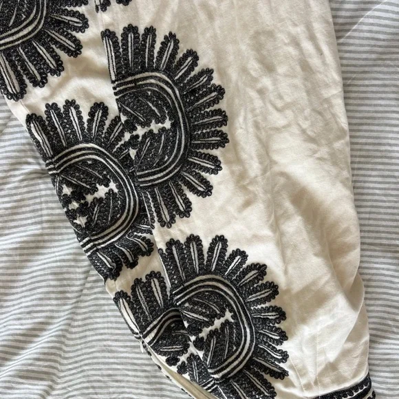 Anthropologie Embroidered Chic Cream and Black Floral Wide Leg Pants - Picture 8 of 12